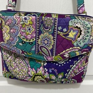 Vera Bradley 3PC BUNDLE Purple & Green Shoulder Bag w/matching clutch & sm bag
